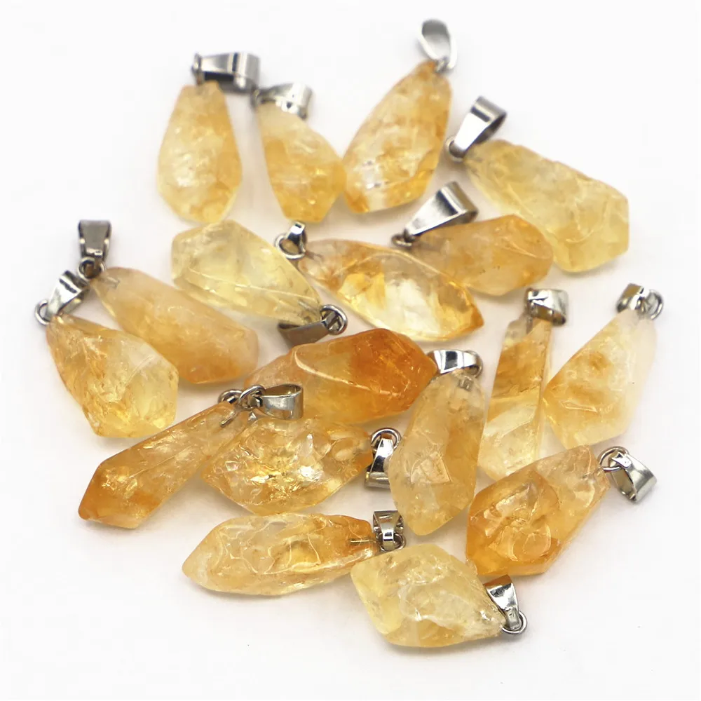 Good Quality Natural Stone Citrine Pendants Charms Raw Ore Irregular Healing Crystals for Women Necklace Jewelry Making 12PCS