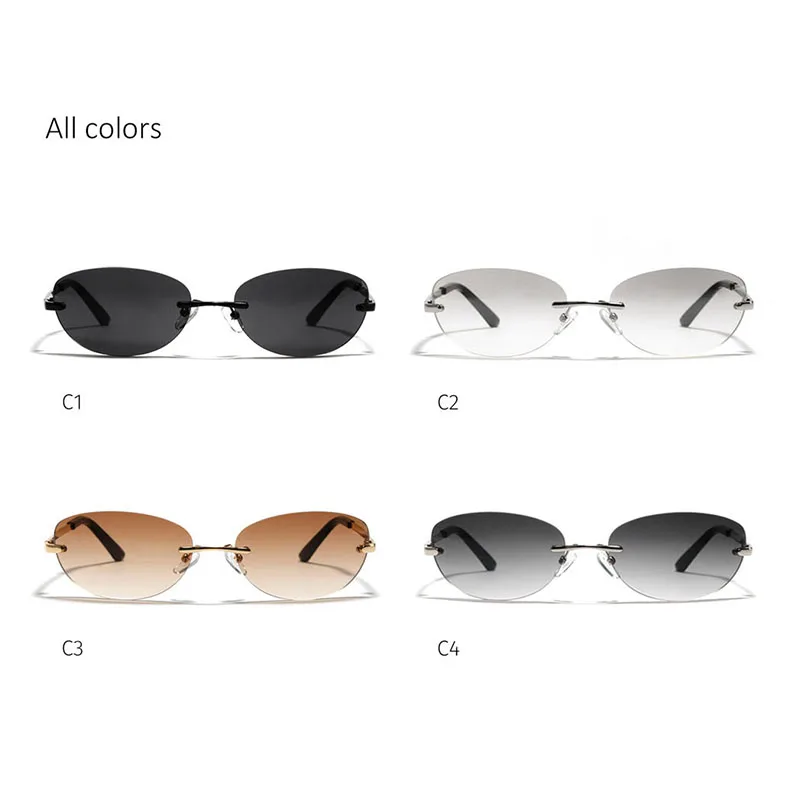 Rim Small Round Y2K Gradient Sier Mirror Ladies Sun Glasses 2022 Brand Rimless Oval Sunglasses_voghion.com