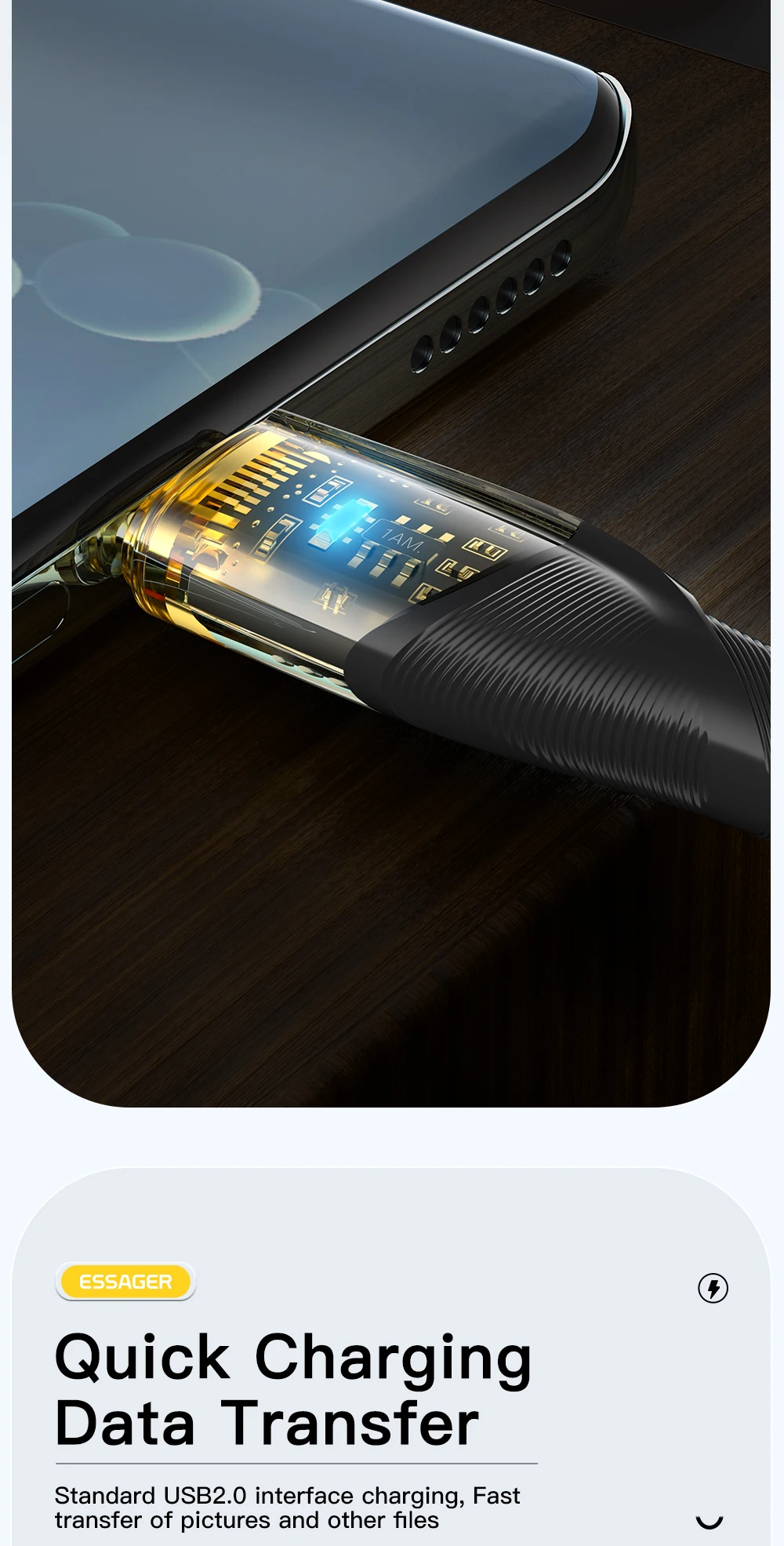 Essager 7A USB Type C Cable PD 100W Fast Charging Wire USB-C Charger Data Cord For Huawei P50 P40 OPPO K10 Honor Oneplus Poco F3