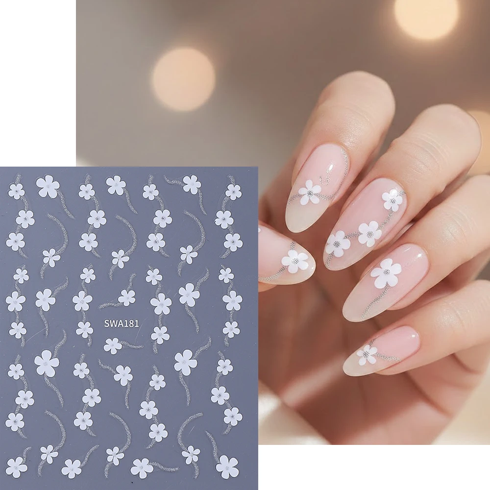 2/3개 글리터 골드 라인 플라워 3D 네일 아트 스티커 블랙 화이트 꽃 피는 네일 데칼 DIY 네일 살롱 데코용