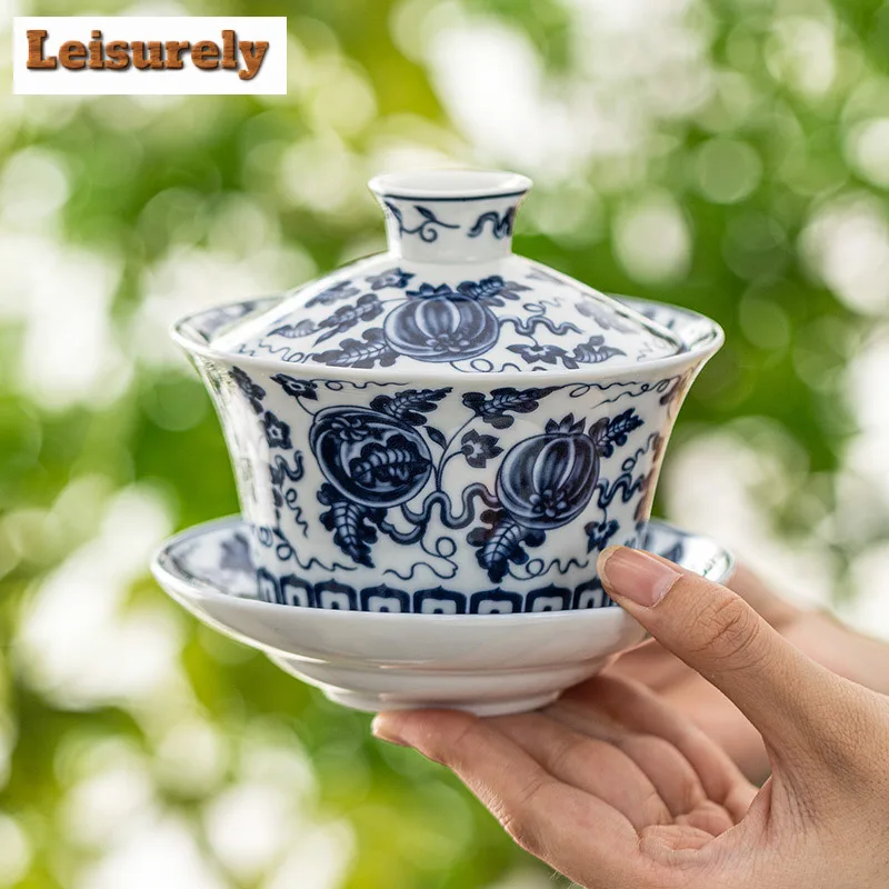 250ml Blue And White Ceramic Gaiwan Creative Large-sized Anti Scalding Tea Tureen Tea Making Cover Bowl Teaware Services Craft