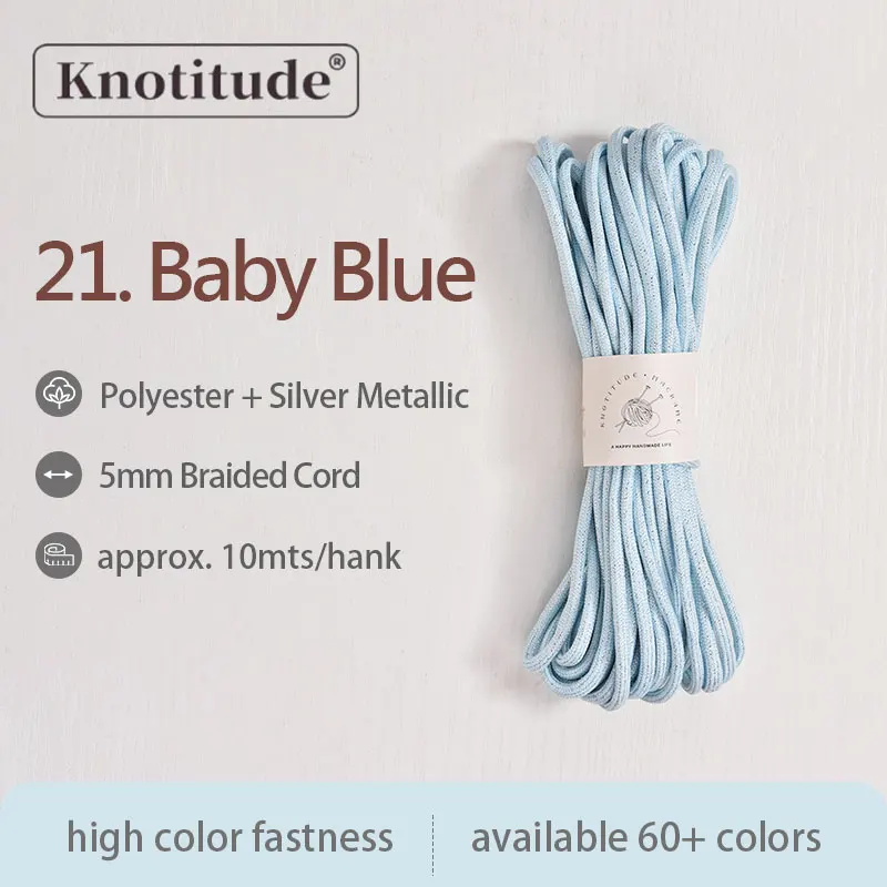 Silver Glossy Polyester Braid Rope with Shiny Lurex Metallic Finish - Ideal for DIY Jewelry Projects, 5mm x 10m