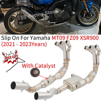 Slip For Yamaha MT09 FZ09 XSR900 2021 2022 2023 Motorcycle Exhaust Escape Systems Modify Muffler Front Link Pipe With Catalyst