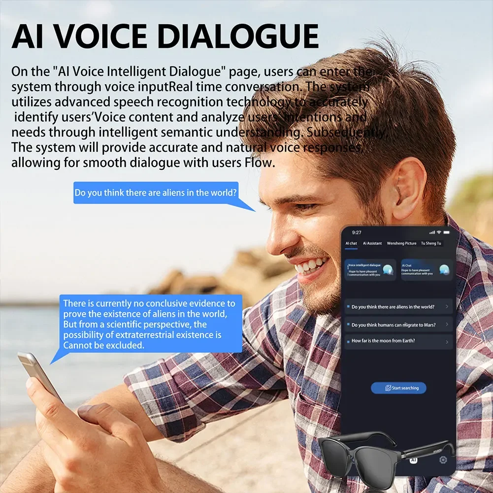 Smart Glasses AI Intelligent Translation Wireless Bluetooth Glasses Auto Voice Translation Audio Support 75 Languages