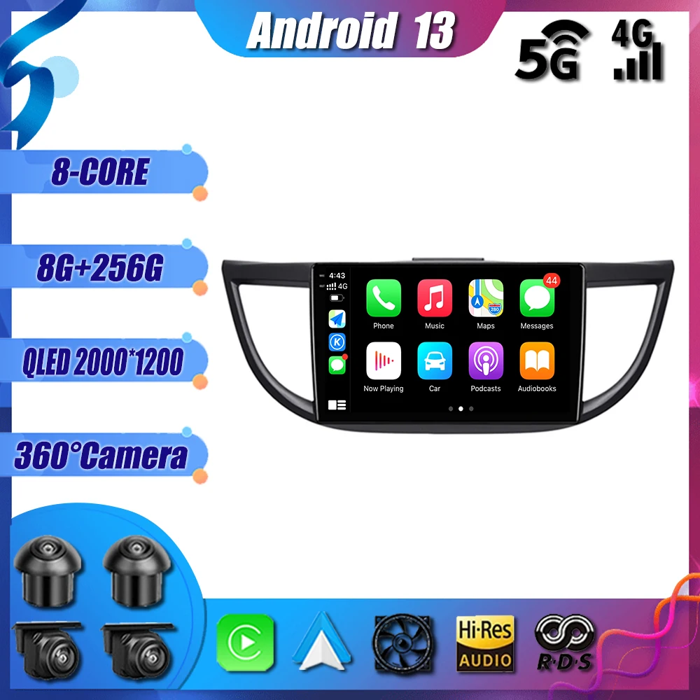 

Car Radio Multimedia Video Player GPS Navigation With Frame Android 13 IPS Touch Screen for Honda CR-V 4 CRV RM RE 2012 - 20