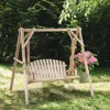 Swing Frame Combination Porch Swing with Stand Log Swing Stand 67 Inch Wooden Porch A-Frame Backyard Chair 6