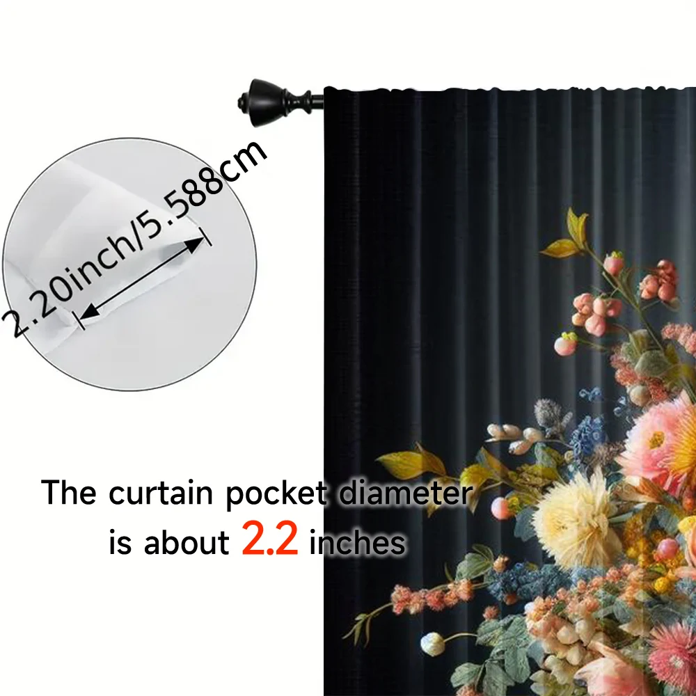 2pcs, 2D flat Window Curtains flowers and plants (3) Machine Washable Fabric,Without Electricity Festive Backdrops Applies to 5
