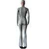 Women Solid Yoga 3 Piece Set Headband + O-neck Full Sleeve Crop Tops + Lapel High Waist Flare Pants Slim Fitness Workout Suits 4
