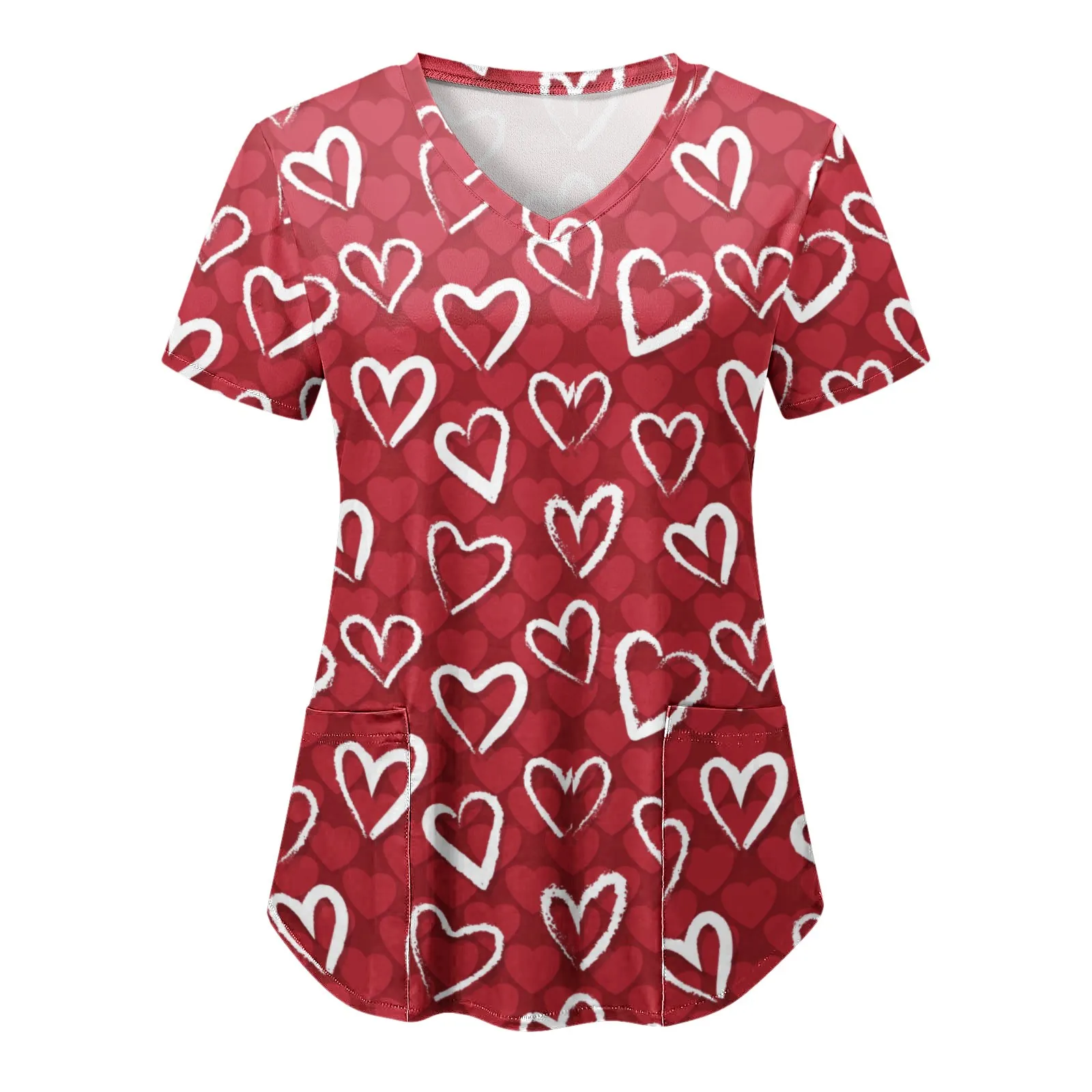 

Блузка женская с коротким рукавом и V-образным вырезом, рубашка с принтом РОЗОВОГО СЕРДЦА для работников здравоохранения, рабочая одежда, скрабы, День святого Валентина