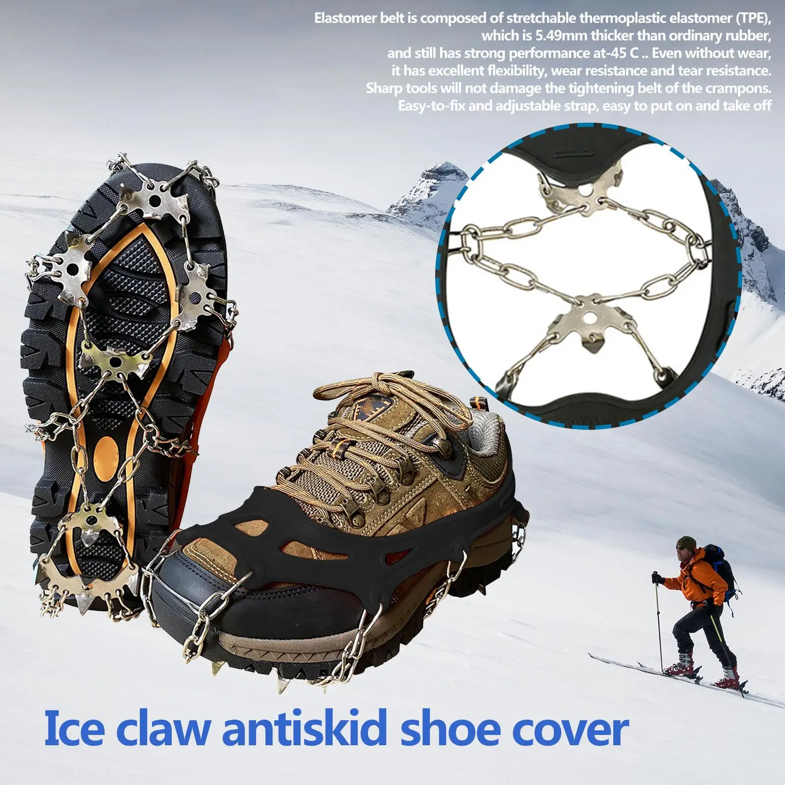 Stainless Steel Ice Snow Grips Traction Cleats for Hiking and Climbing