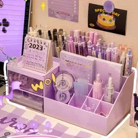 New Cute Pen Desk Holder Storage Box Organizer Girl Drawer-type Desktop Student Stationery Handbook Nine Grids Storage Box 2
