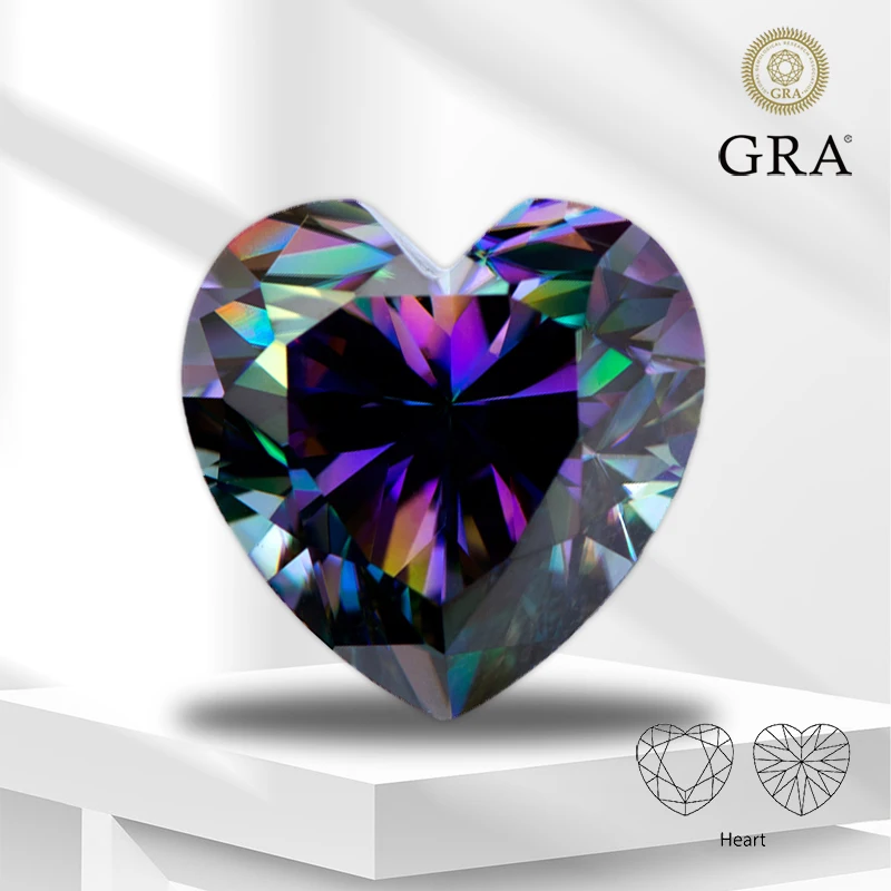 

Moissanite Gemstone Rainbow Green Color Heart Cut GRA Certified Lab Grown Diamond for DIY Ring Necklace Earrings Main Materials