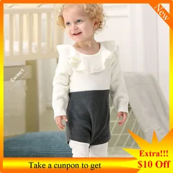 Barboteuse en coton tricotée à volants et col rond pour bébé fille et garçon, combinaison de couleur pour nouveau né, printemps automne 