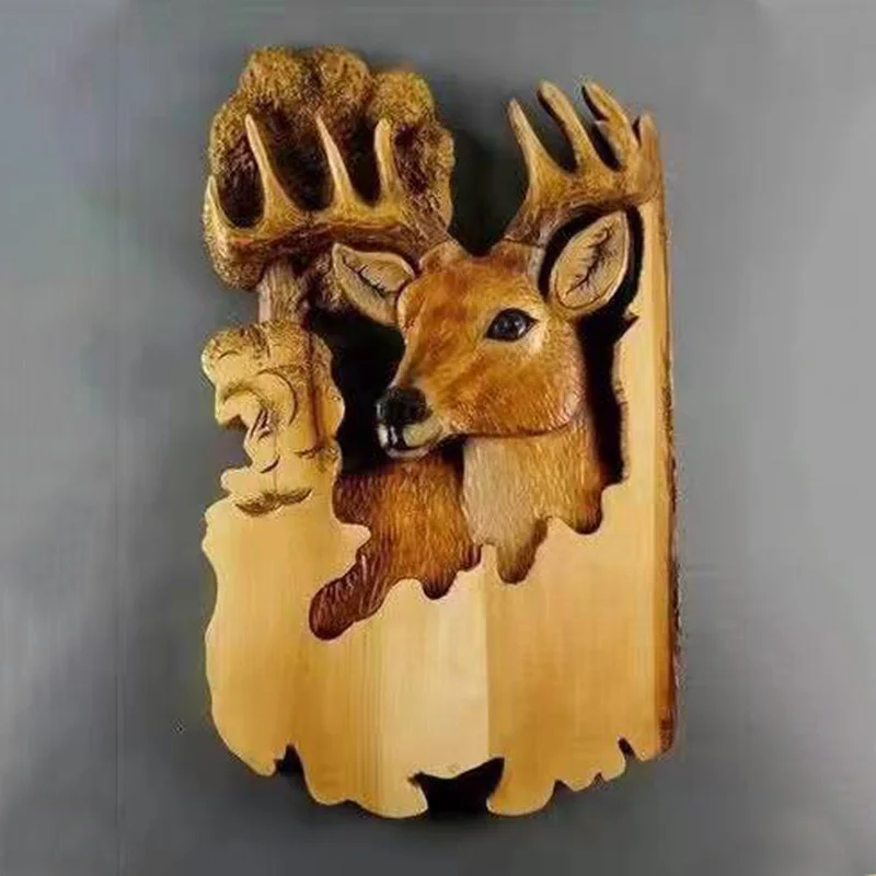 Animal Carving Handcraft Wall Hanging Sculpture Wood Raccoon Bear Deer Hand Painted Home Living Room Decoration Fast Shipping images - 6