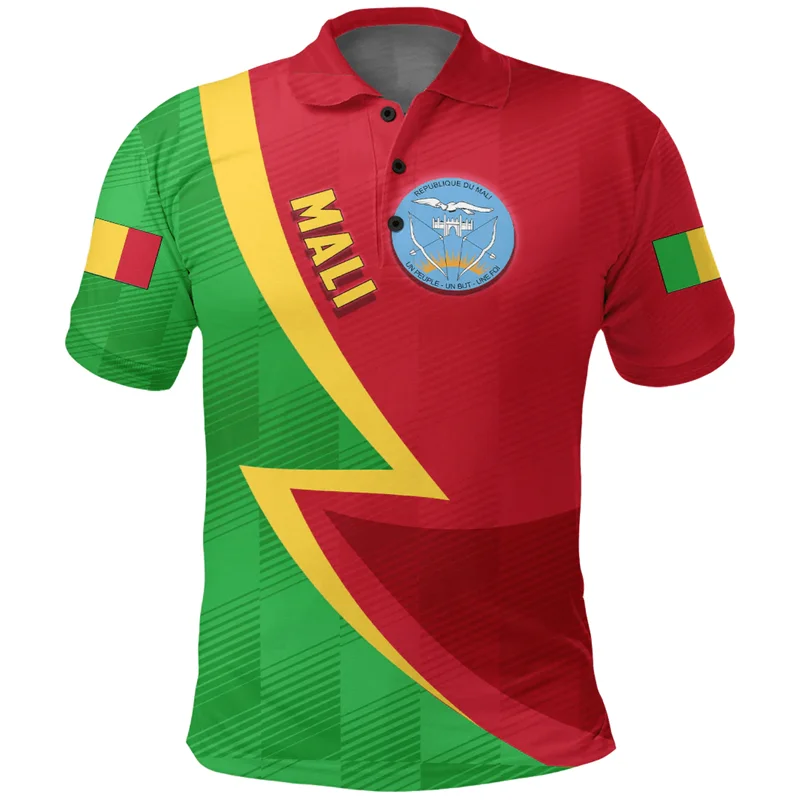 Mali Feel-Polo imprimé en 3D pour hommes, chemise à manches courtes, chemise décontractée pour garçons, vêtements africains, emblème national, carte