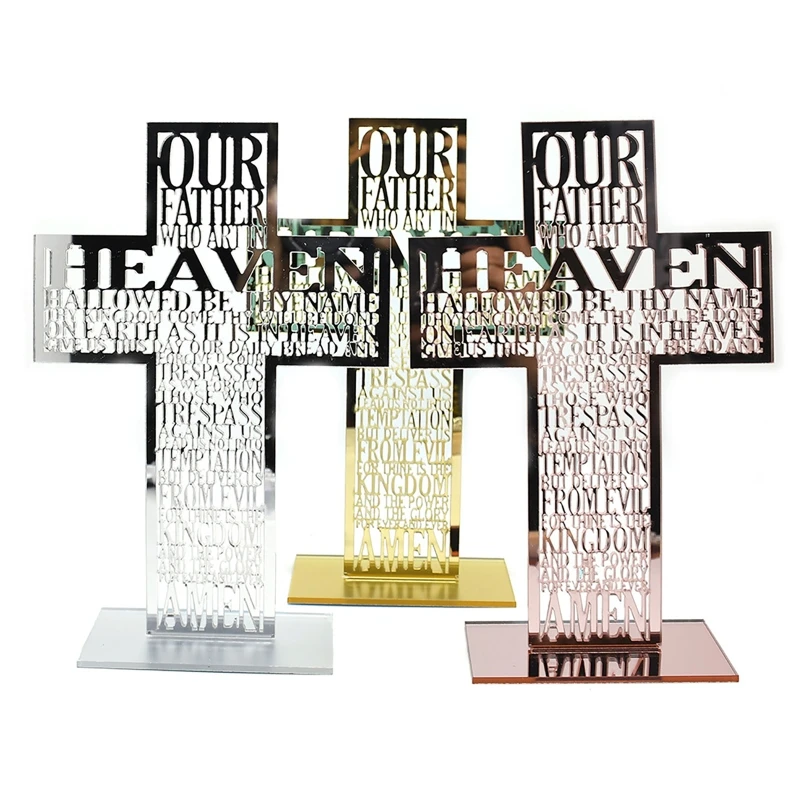 Acrylic Cross Decor 21cm Acrylic Hollow Out Scriptures Cross Sculpture