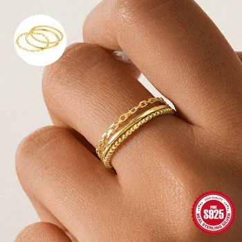 ROXI 925 Sterling Silver Tre Pezzi Anelli Set Per Le Donne 17.5mm Design Personalizzato Stile Liscio/Torre/Catena Anello Gioielli Del Partito