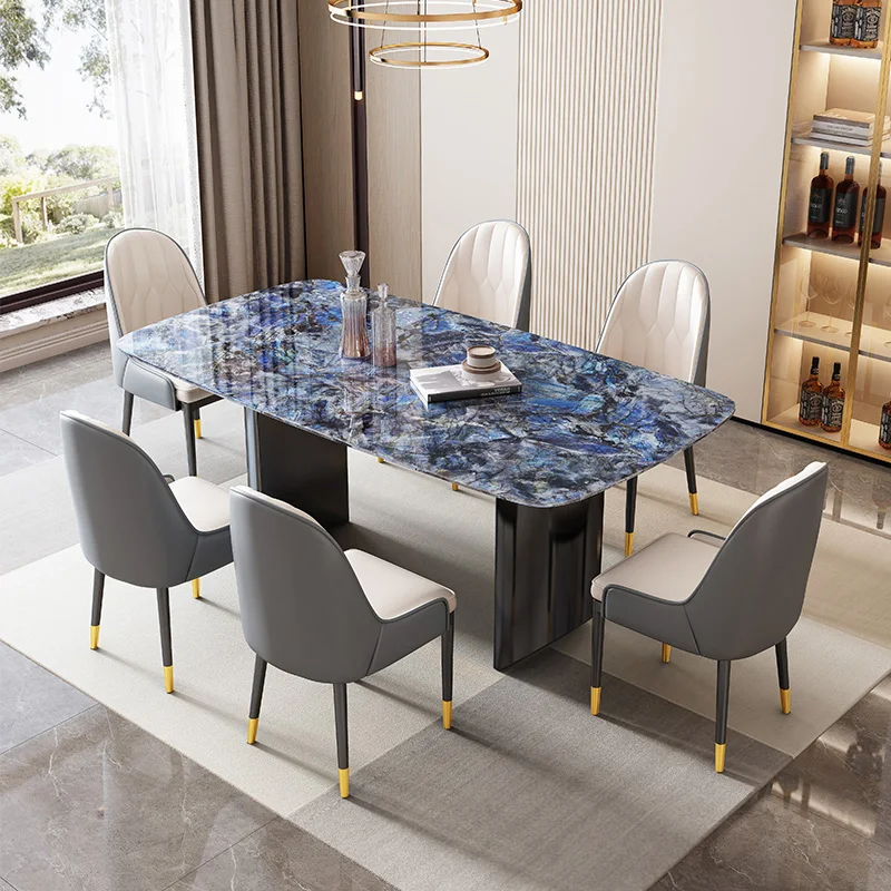 

Multifunction Super Crystal Stone Dining Table Luxury Marble Rectangular Dining Table Modern Rock Slab Dining Table Furniture HY