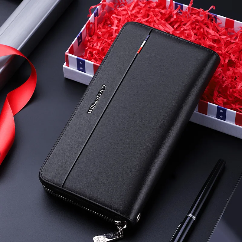 WilliamPOLO Wallet Men's Long Leather Anti-theft Swipe Bag Large Capacity Multifunctional Card Holder Wallet Simple Hand Bag 2