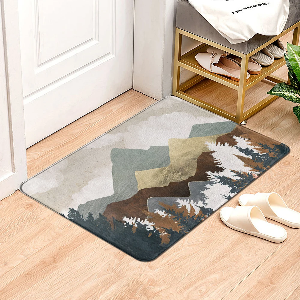 Living Room Carpet Memory Foam Bath Mat Mountain Forest Printing Doormat Kitchen Carpet Entrance Door Mat Bathroom Mat Bedroom Lounge Rug Home Decor