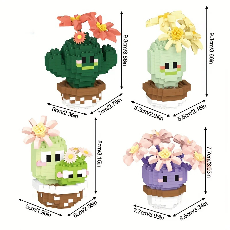 Cute cactus potted plant, building blocks, plant micro particle assembly model, children's DIY toy, Christmas gift 6