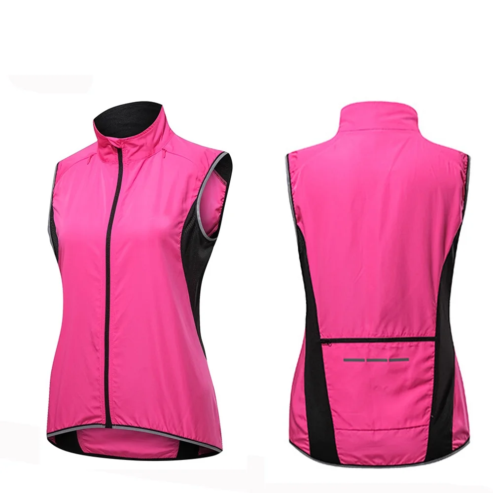 Sleeveless Cycl Vest Women Reflective Windbreaker Pink Breathable Bike