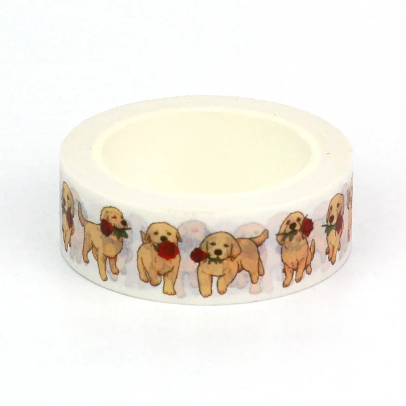 NEW 1PC 10M Decor Golden Retriever Puppy and Rose Washi Tape for Craft Journaling Adhesive Masking Tape Cute Stationery 2