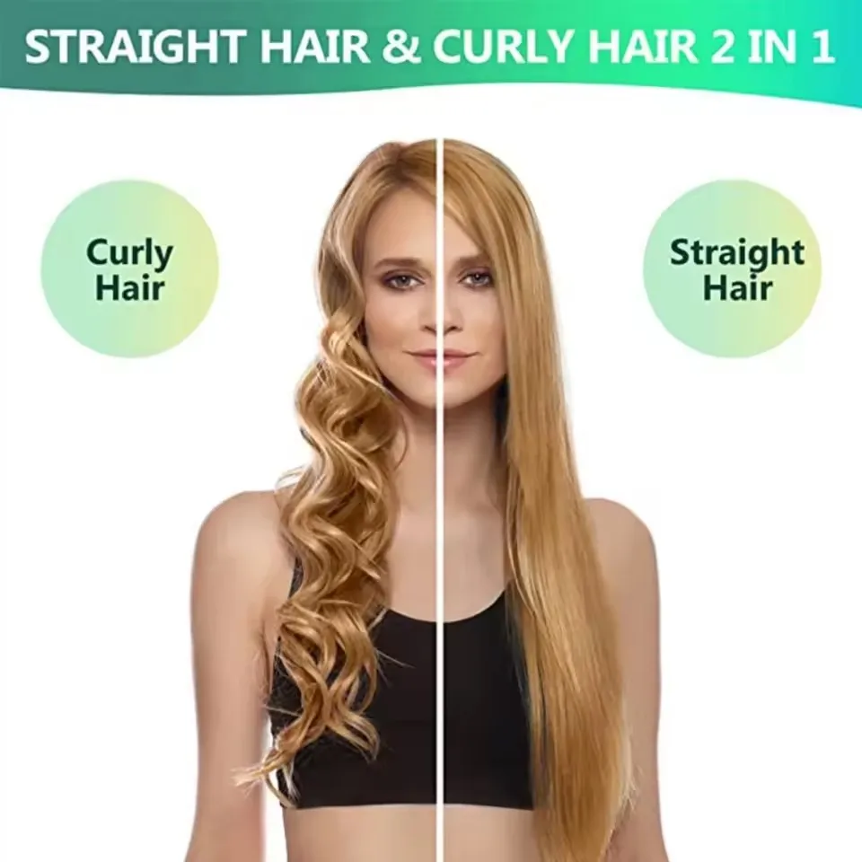 2 In 1 Electric Professional Negative Ion Hair Straightener Brush Curling Comb Lcd Display Hair Curling Tool Straight Brush