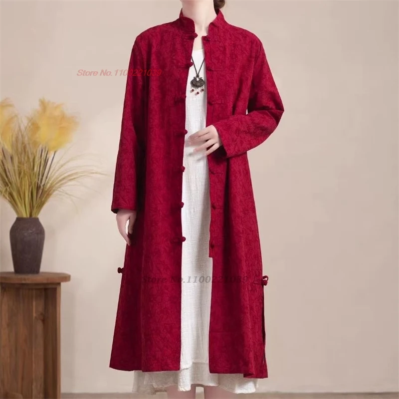 chinese vintage hanfu tops women national cotton linen jacquard jacket traditional feminino streetwear folk coat cardigan