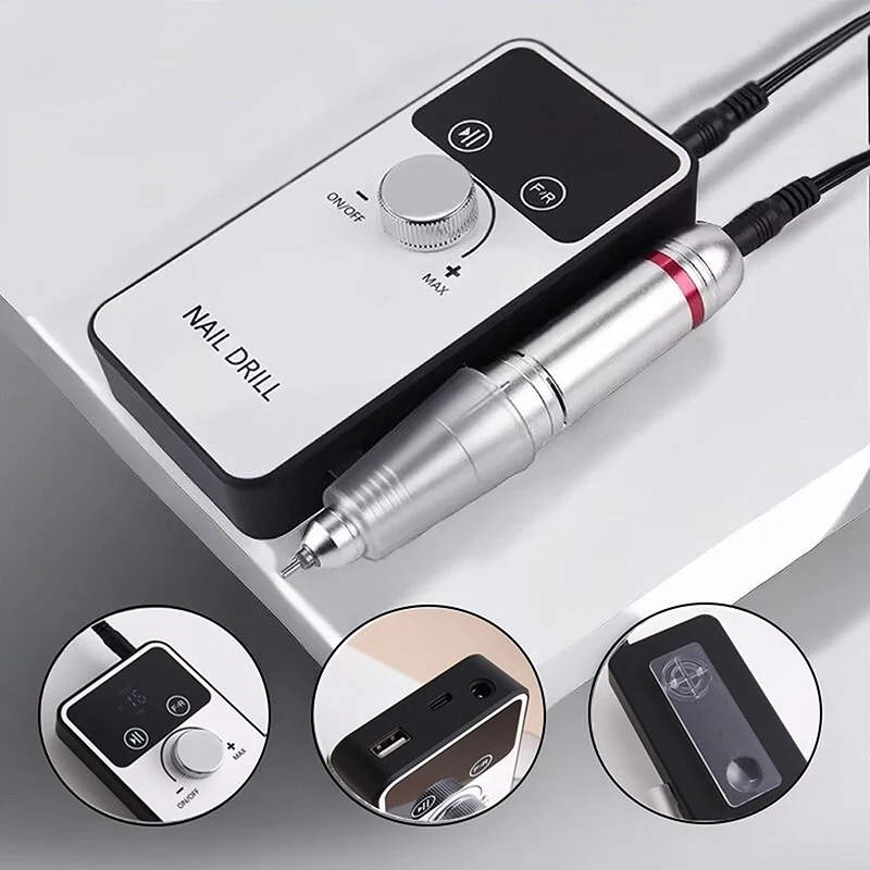 New 45000RPM Professional Electric Nail Drill Machine Rechargeable Nail File Nails Accessories Gel Nail Polish Sander Low Noise 2