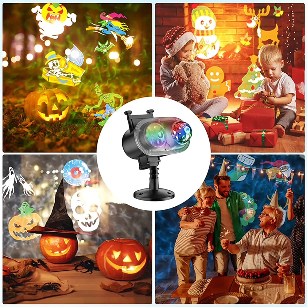 2-in-1 Christmas Projector Lights, Waterproof Outdoor Landscape Ocean Wave Light for Birthday Holiday Party (16 Slides)