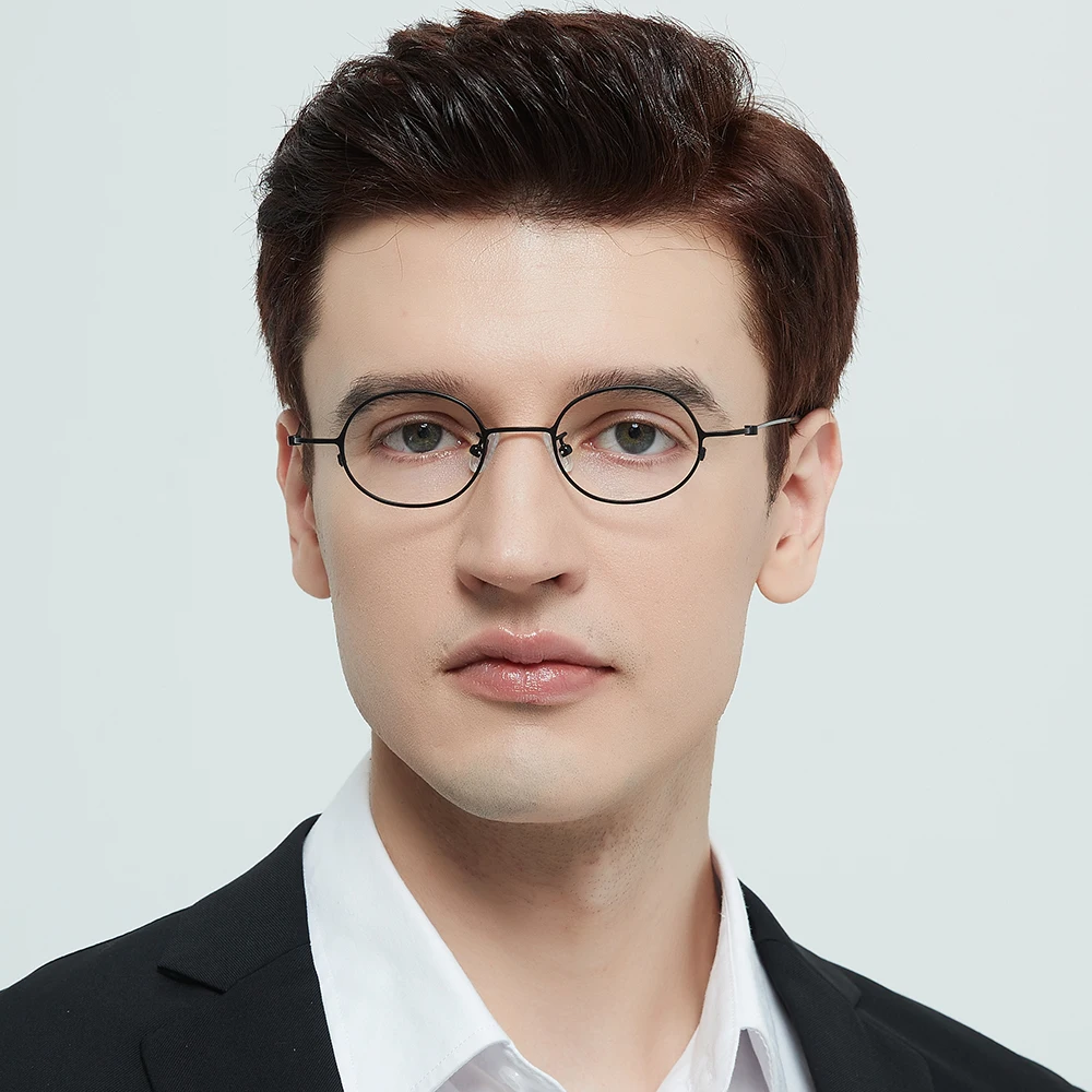 For Men Round No Frame Glasses Alloy Myopia Prescription Eyewear