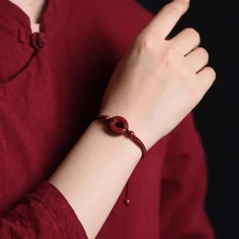 Фото Браслет с пряжкой Cinnabar, браслет для пары в этом году жизни, Плетеный ручной шнур, благословение счастливая веревка, необработанная руда, фиолетовый золотой песок, ювелирные изделия №3