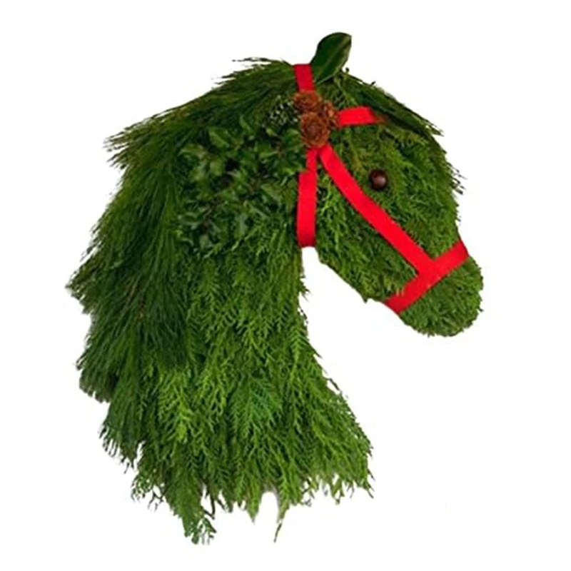 

Конский венок для входной двери, красивый Рождественский венок с головой лошади, Рождественский тренировочный венок с головой лошади, Искусственные венки