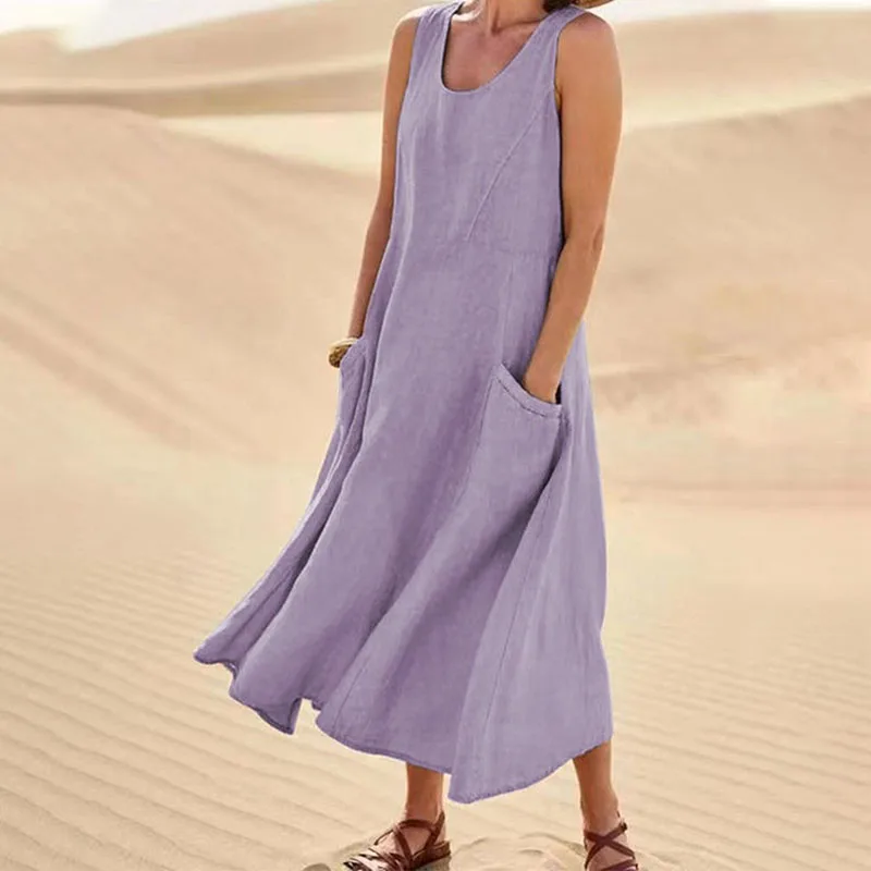 S3cd18297e4114d1c8fca28d22be690c2H Solid Casual Loose Summer Long Dresses For Women, Elegant Pretty Women's Plus Size Midi Dresses Simple Female Maxi Dress Mallzona