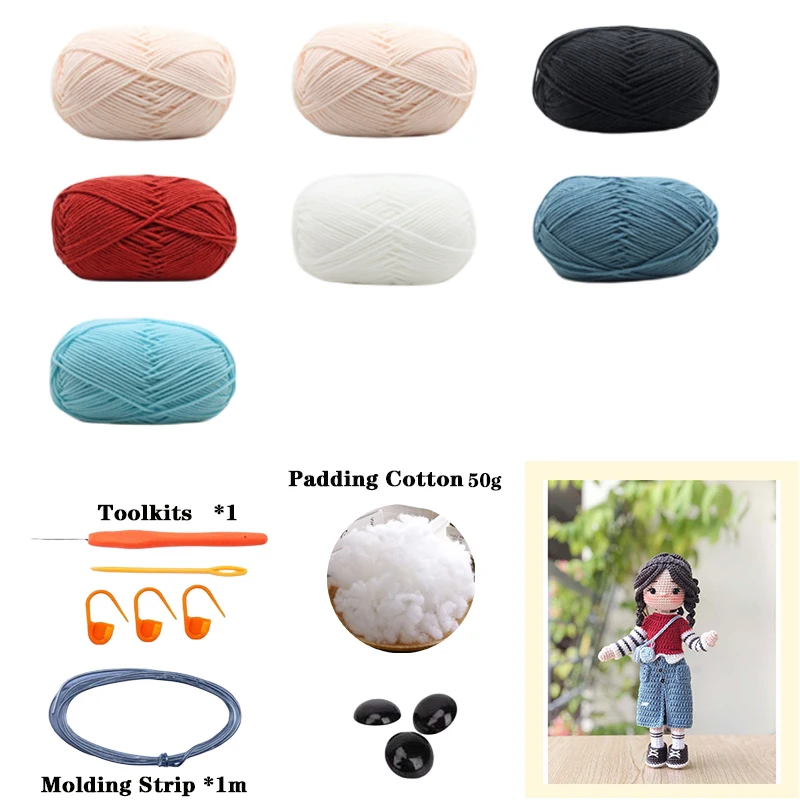 Crochet Girl Doll Amigurumi Doll Pattern DIY Hook Crafts Crochet Material Set Kit With Instruction In English Girl Children Gift