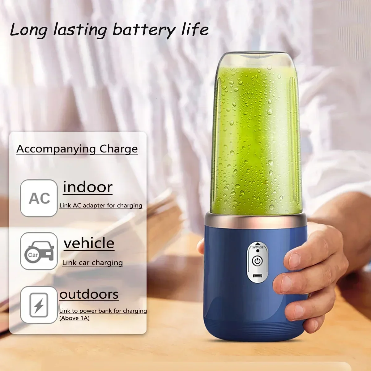 USB Rechargeable Dual-Cup Juice Blender Portable Mini Blender with Lanyard Compact & Durable Perfect for Smoothies & Travel 1PC