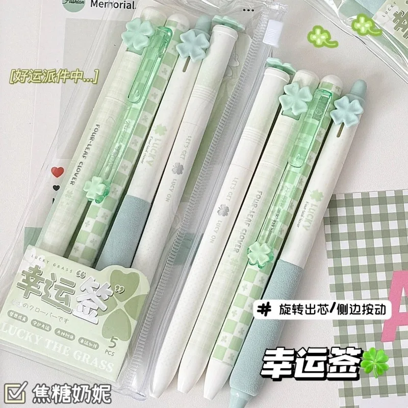 Lucky Sign Four-Leaf Clover Quick-Dry Smooth Black Pen