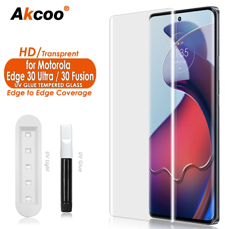 Закаленное УФ-стекло Akcoo для защиты экрана Motorola Edge 30, ультрастеклянная пленка для Edge 30 Fusion Edge to Edge, защитная пленка
