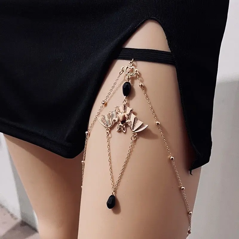 

European and American animal jewelry pendant, black crystal leg chain, elastic chain, bat leg ring, female spicy girl sexy