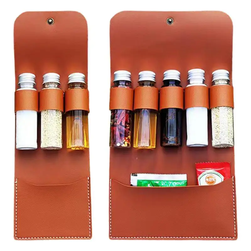 Outdoor Spice Bottle Set Portable Folding Leather Waterproof Large Capacity Camping Hiking Bushcraft Picnic BBQ Seasoning Bag seasoning jar refillable plastic bottles seasoning container portable food container