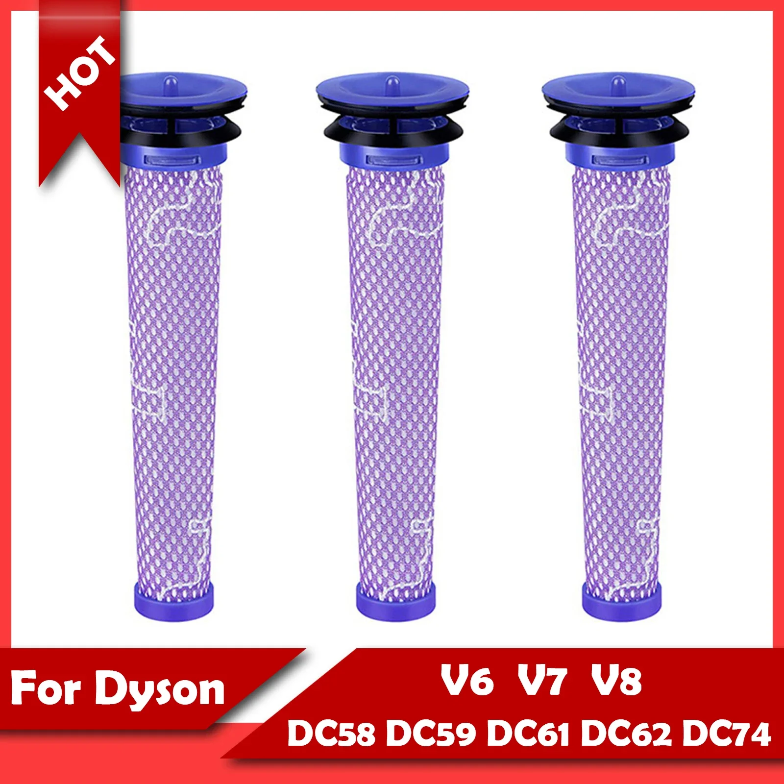 

3 pcs For Dyson Replaces Filter V6 V7 V8 DC58 DC59 DC61 DC62 DC74 Vacuum Cleaner Front-facing Filter Part