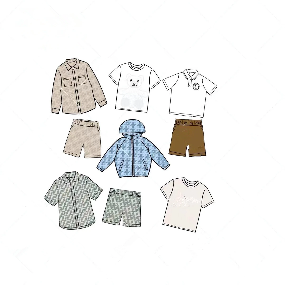 

2024 Summer New Children's Trendy Sunscreen Coat Shirt Short sleeved T-shirt Shorts Set Collection