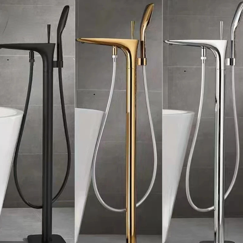 Floor Standing Bathtub Faucet Brass Bath Faucet Independent Cold and Hot Water Shower Faucet Tub Mixer Tap Handshower Mixer 2
