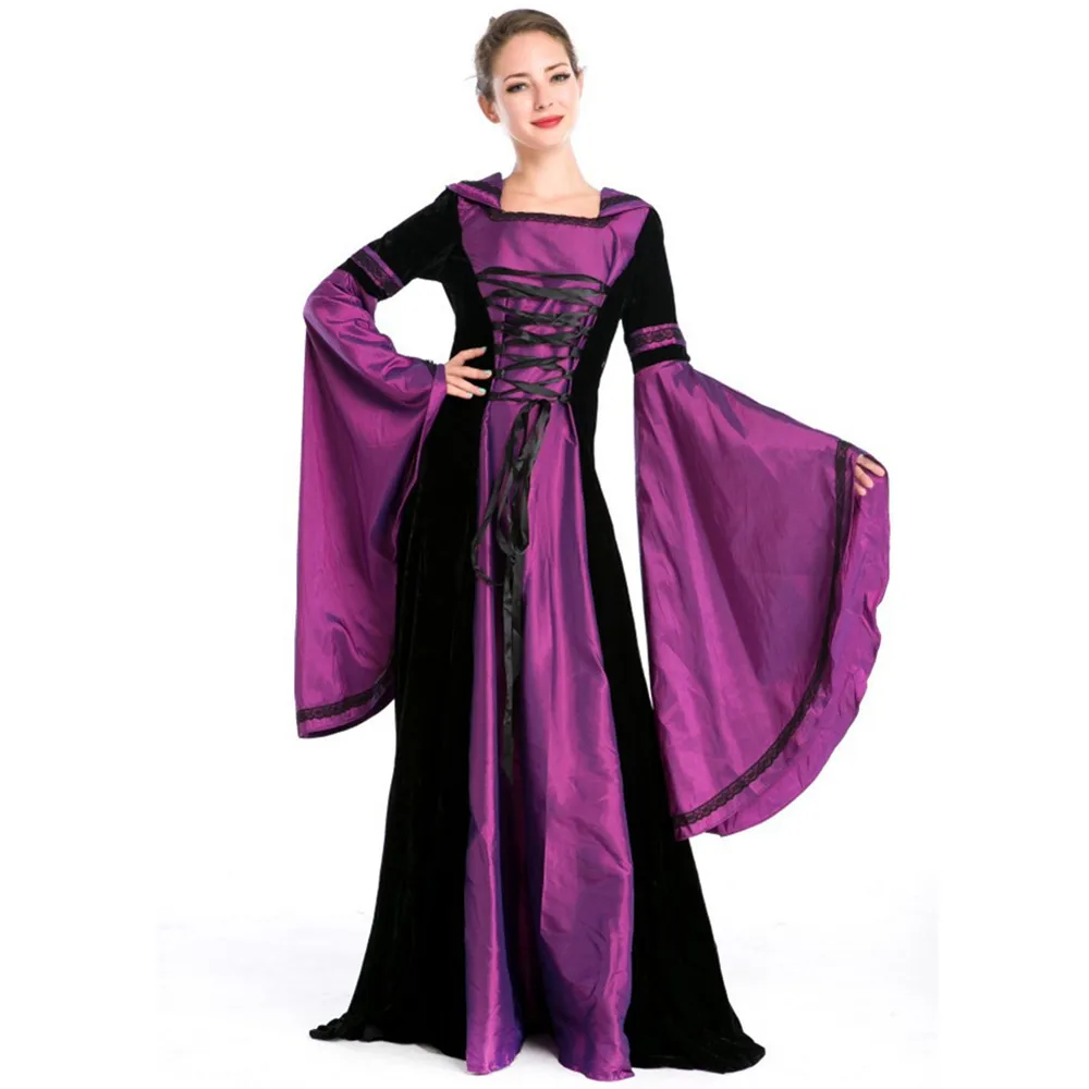 

Renaissance Court Women Costume Medieval Maiden Hoodie Long Dress Halloween Cosplay Palace Carnival Party Victorian Dress Robe