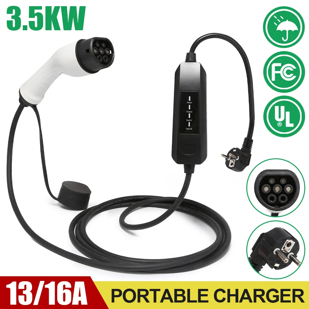 Cargador de coche eléctrico Portable Ksix + Manguera de carga 5m, Modo 2,  Schuko-T2, Monofásico, 16A