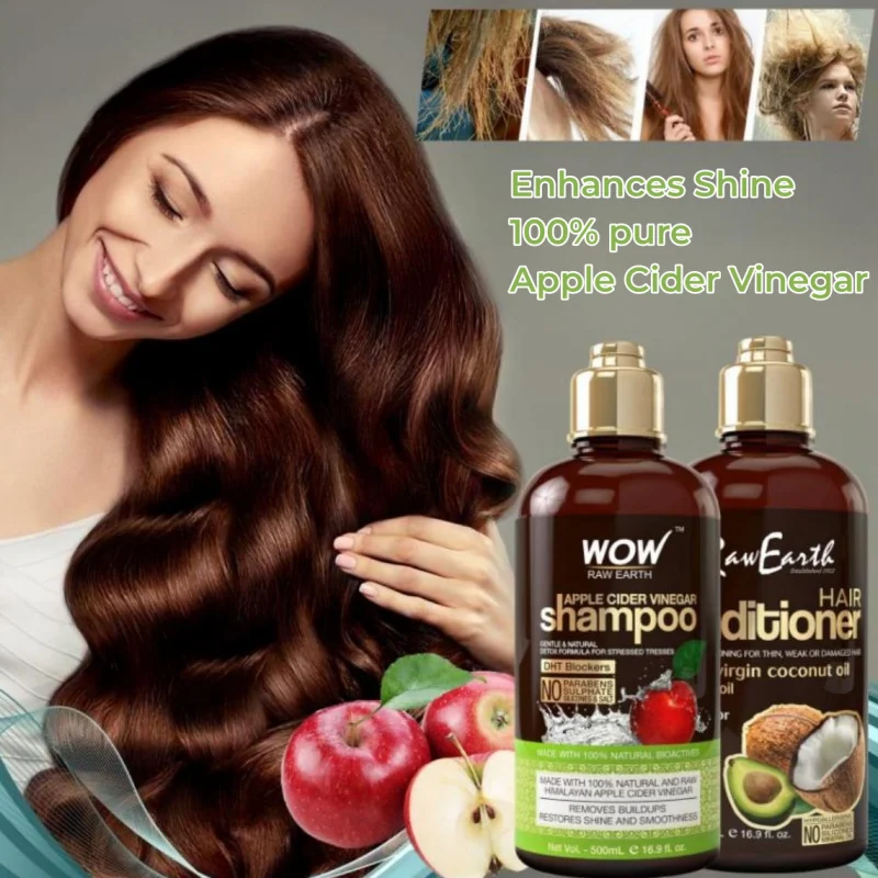 

Apple Cider Vinegar Shampoo Conditioner Set Restores Shine Reduces Itchy Scalp Dandruff Frizz All Hair Types Men and Women