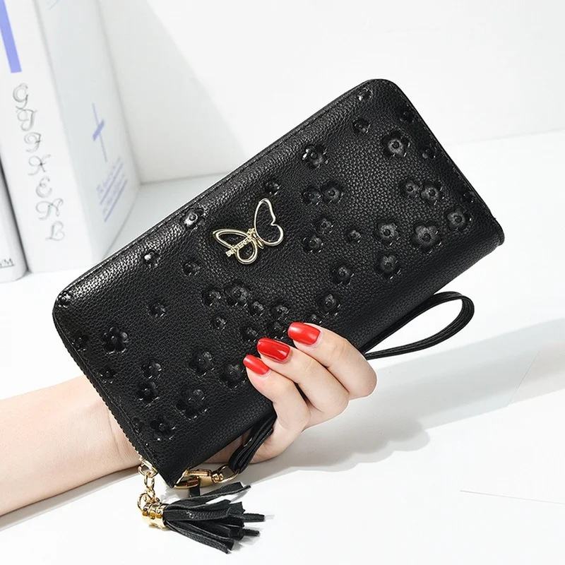 Длинный женский кошелек Женский с кисточками отделением для монет и карт клатч