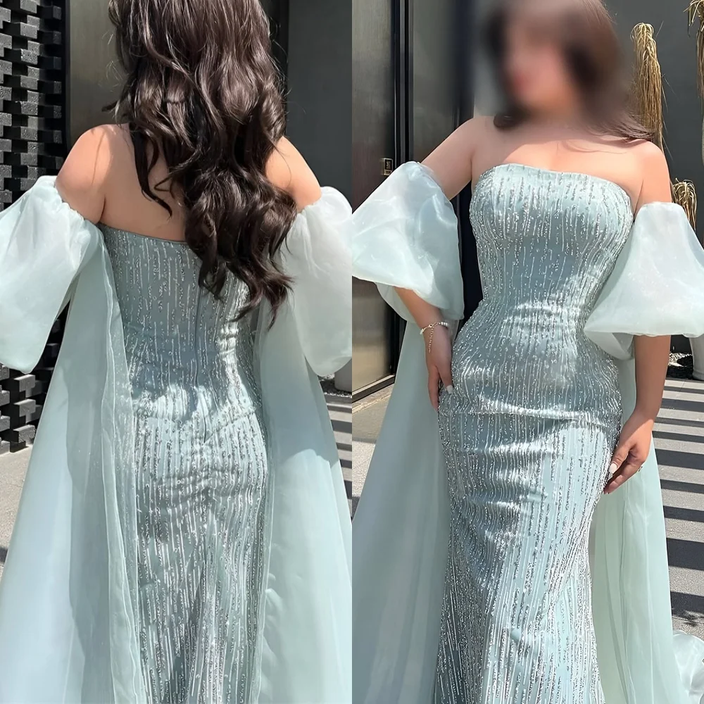 فستان سهرة شيفون أزرق بسيط بتصميم حورية البحر مخصص...