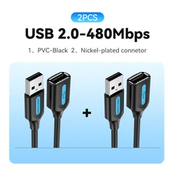 Vention High-Speed USB Extension Cable - 5m (480Mbps-2pcs)